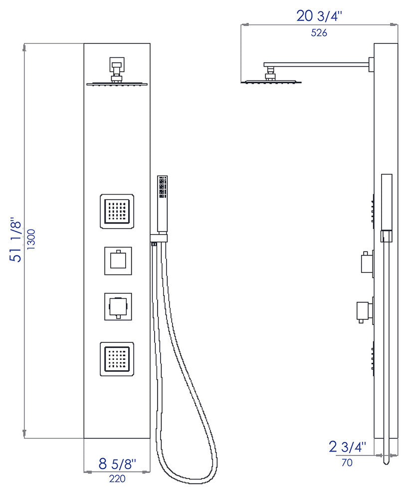 ALFI brand ABSP60W White Aluminum Shower Panel w/ 2 Body Sprays Rain Shower Hea