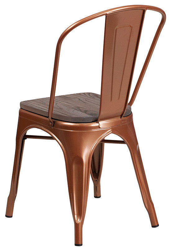 Copper Metal Stackable Chair With Wood Seat