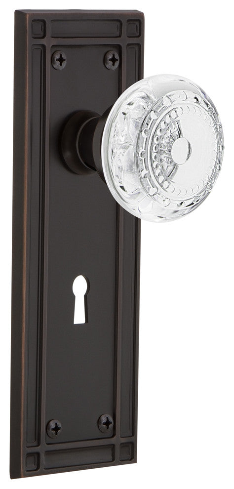 Mission Plate Double Dummy, Keyhole Crystal Meadows Knob, Timeless Bronze