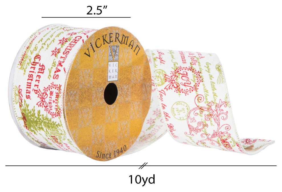 Vickerman Q202744 Yard Red & Green Stamp Pattern Christmas Ribbon