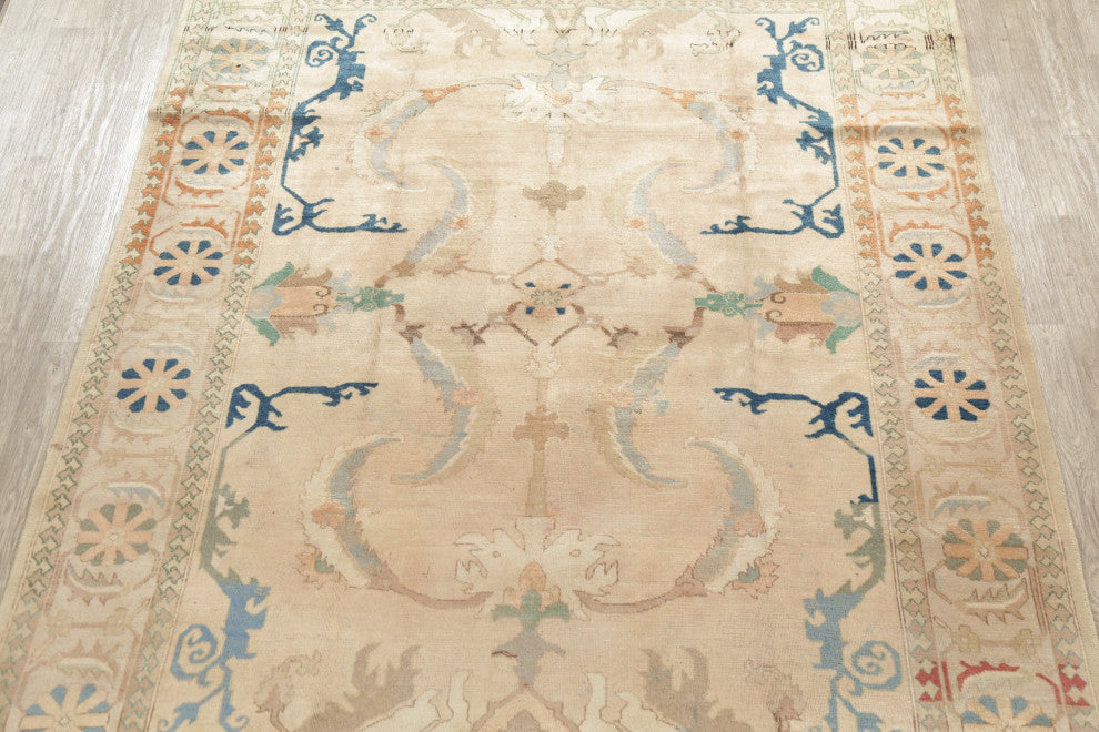 Consigned, Traditional Vintage Handmade Persian Distressed Area Rug, Beige, 8x11