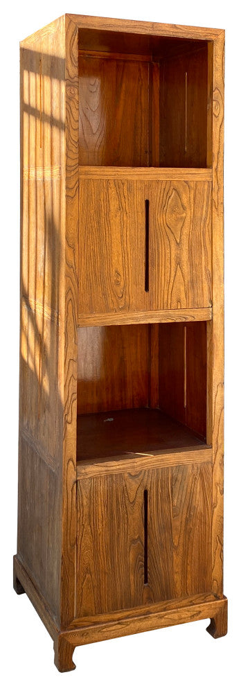 Raw Wood Slim Narrow Tall Open Display Storage Corner Cabinet Hcs7158
