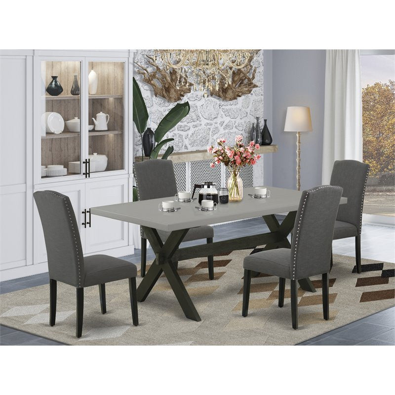 5-Piece Set, 4 Chairs and Table With Cement Color Table Top, Black
