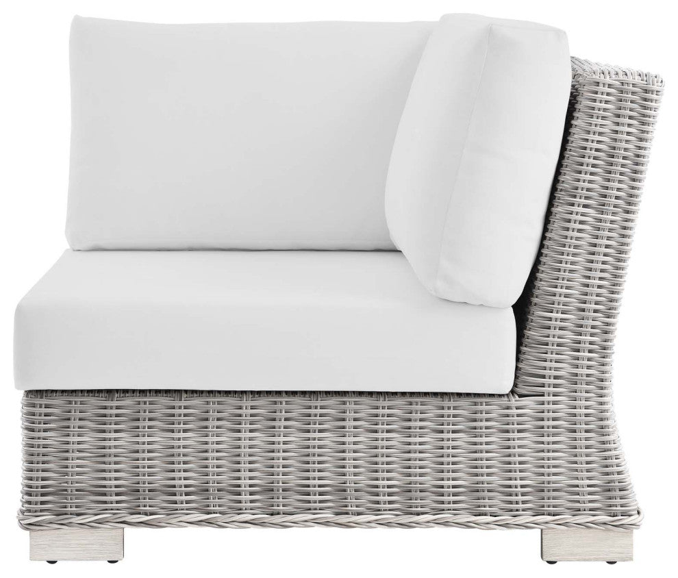 Sofa Corner Chair, Rattan, Wicker, Gray White, Modern, Outdoor Patio Cafe