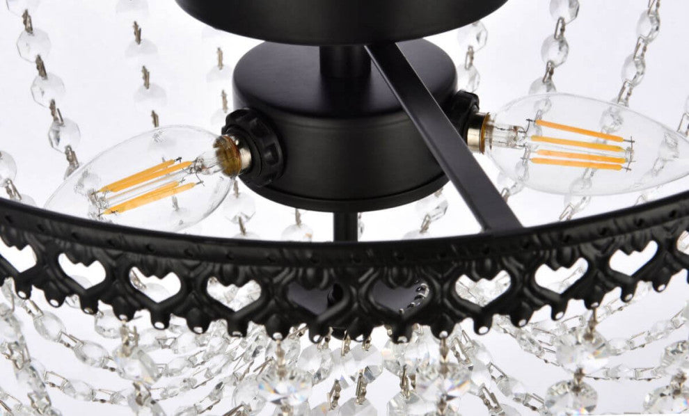 3 Light 12" Black Crystal Flush Mount
