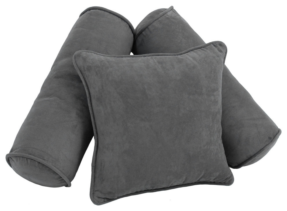 Solid Microsuede Throw Pillows with Inserts, Set of 3, Aqua Blue, Steel Grey