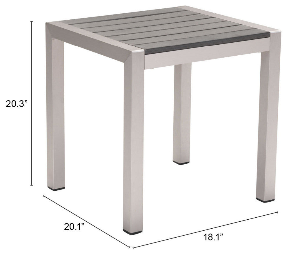 Lounge Coffee Side Table, Square, Aluminum, Metal, Silver, Outdoor Patio