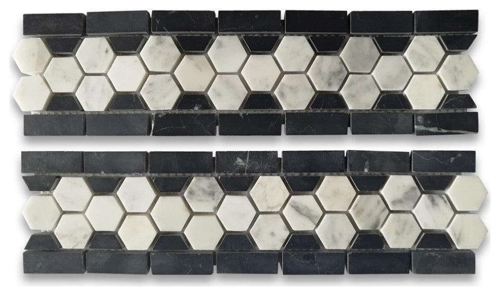 Carrara Venato Marble Hexagon Border Listello Mosaic Tile Polished, 1 sheet