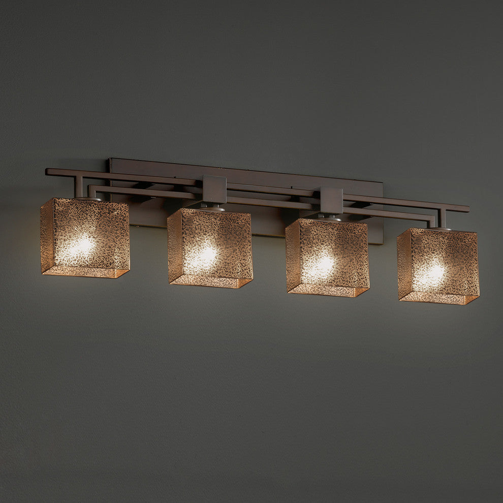 Fusion Aero 4-Light Bath Bar, Rectangle, Dark Bronze, Mercury Glass Shade