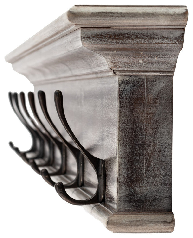 Rustic Natural Wash Wood Six Hook Hanging Coat Rack