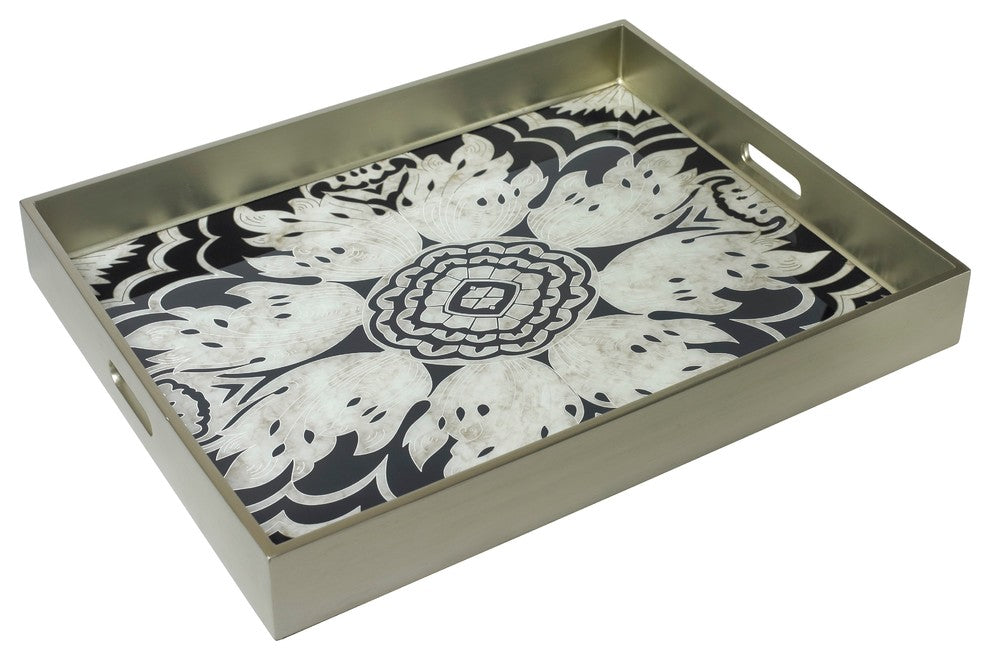 Reverse Painted Mirror Tray, Medium, Midnight