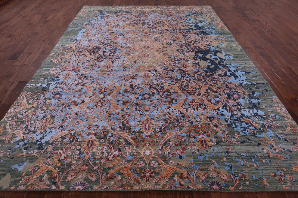 Modern Wool & Silk Hand Knotted Rug 8' 11" X 12' 0" - Q13505