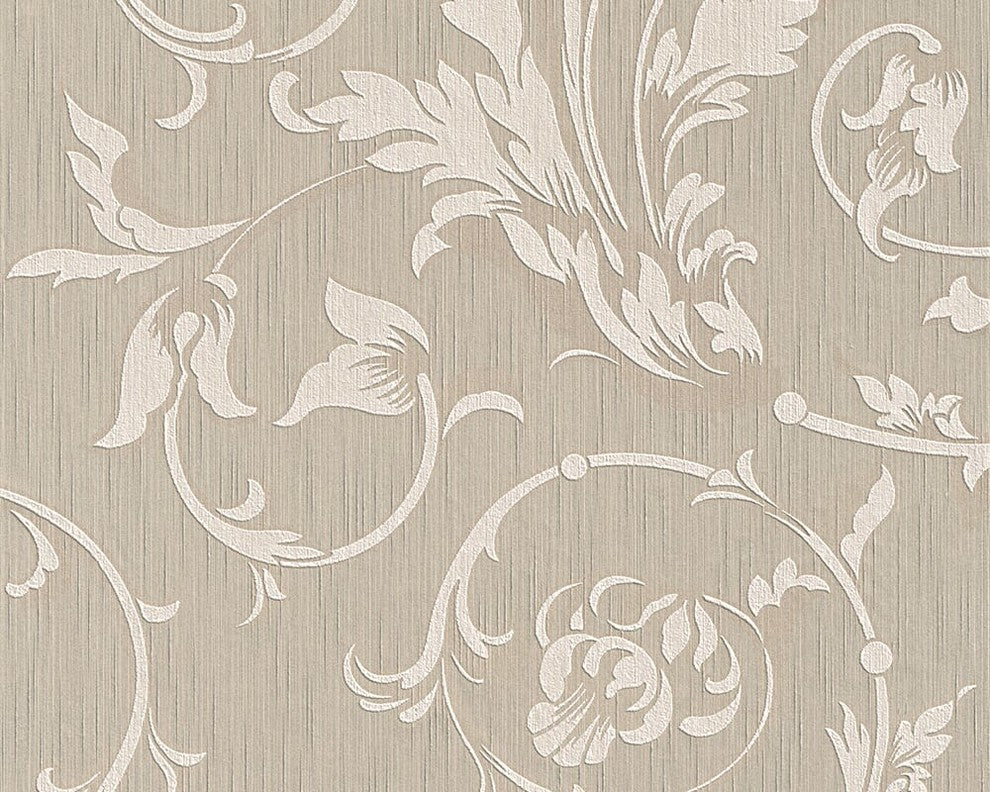 Tessuto, Baroque Fabric Gray Wallpaper Roll, Wall Decor Accent