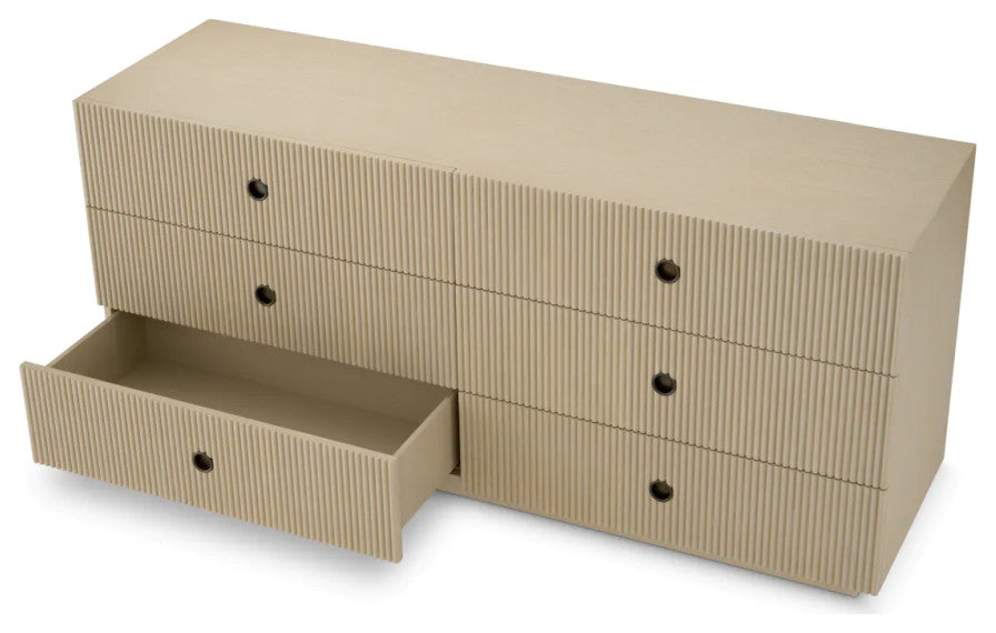 Ribbed Wood 6-Drawer Chest, Eichholtz Dimitrios, Brown