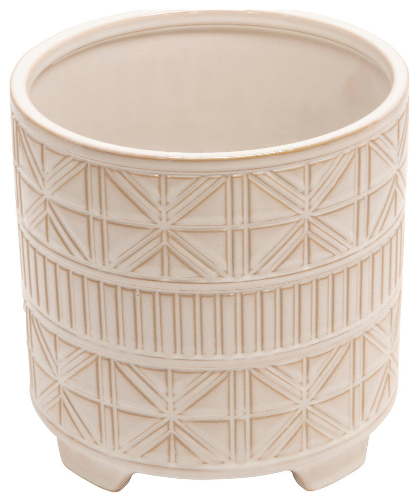 2-Piece Set Ceramic Abstract Footed Planter, White
