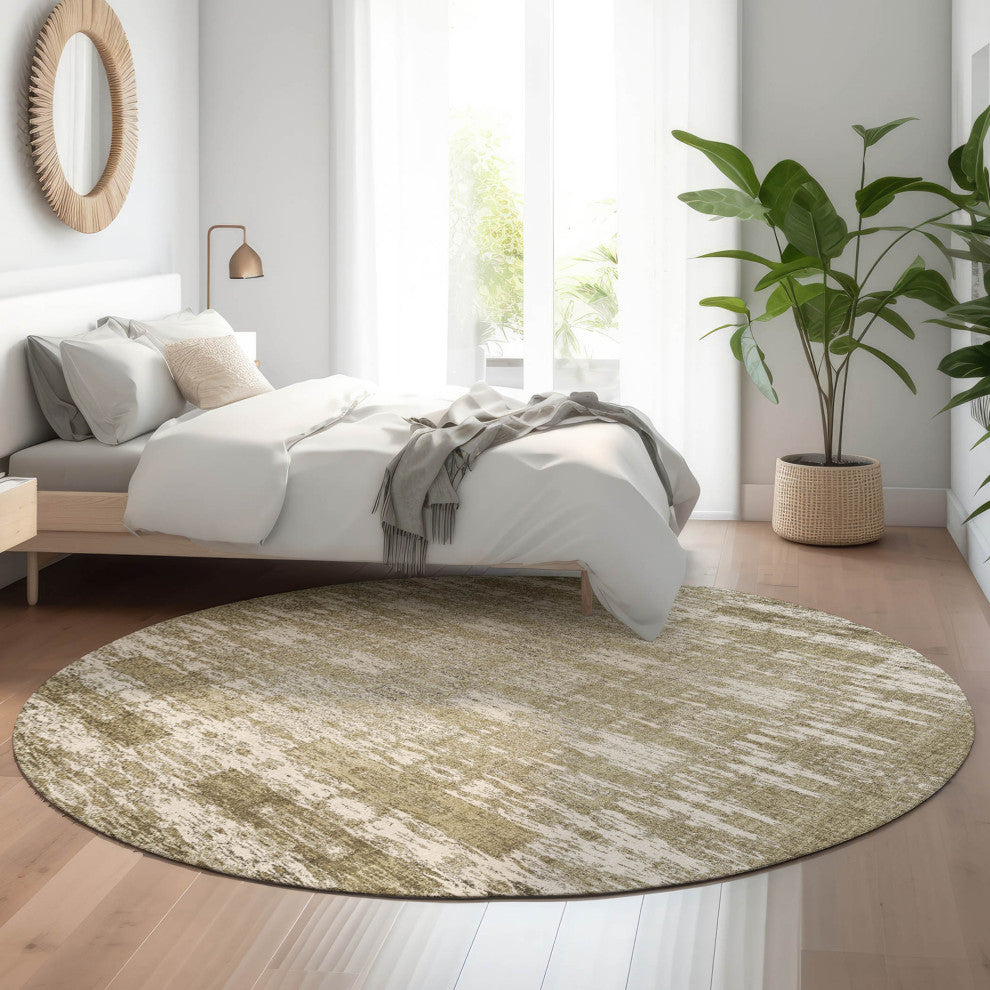 Premium Machine Washable Mayfield AMF580 Beige 8' x 8' Round Rug