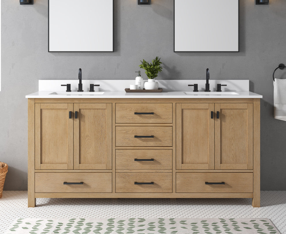 Modero Vanity Combo With Cala White Top, Brushed Oak, 72", Single Sink