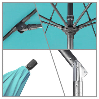 9' Gray Greek Key Patio Umbrella With Ribs and Tassels, Aruba