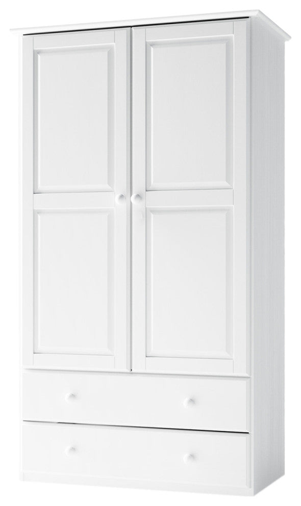 Traditional Solid Wood Wardrobe Armoire, Bright White