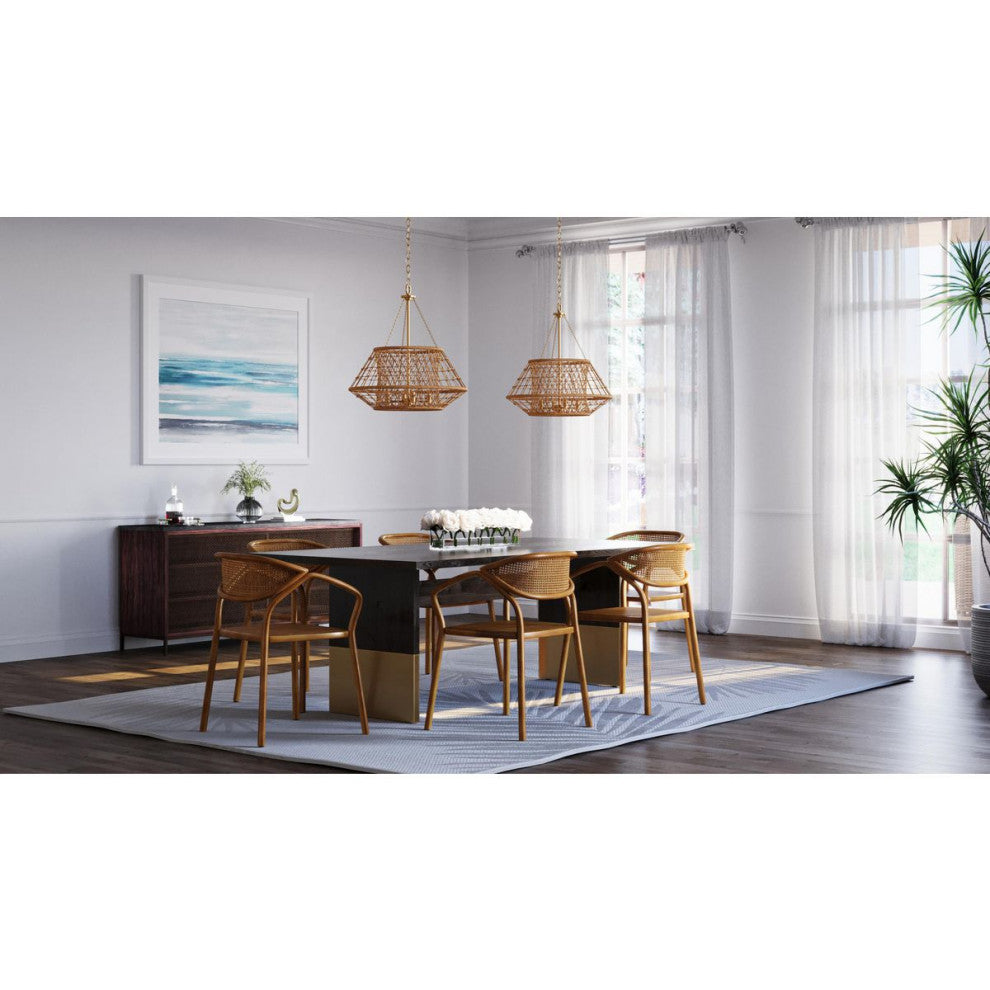 Laila Collection Four-Light Vintage Brass Coastal Chandelier With Jute Accents