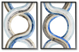 Two Dimensional Spiral Helix Brown Blue Abstract Lines,2pc, each 11 x 14