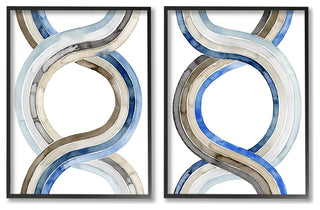 Two Dimensional Spiral Helix Brown Blue Abstract Lines,2pc, each 11 x 14