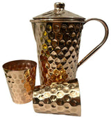 Set of 1 Hammered Copper Pitcher & 2 Tumblers