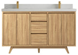 Madison Teak 60 Double Bathroom Vanity in Light Natural 2" Carrara Quartz