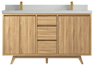 Madison Teak 60 Double Bathroom Vanity in Light Natural 2" Carrara Quartz