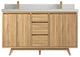 Madison Teak 60 Double Bathroom Vanity in Light Natural 2" Carrara Quartz