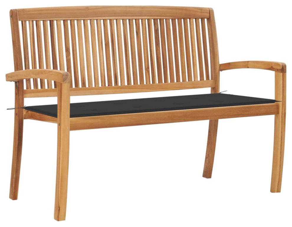 Vidaxl Stacking Garden Bench With Cushion 50.6" Solid Teak Wood