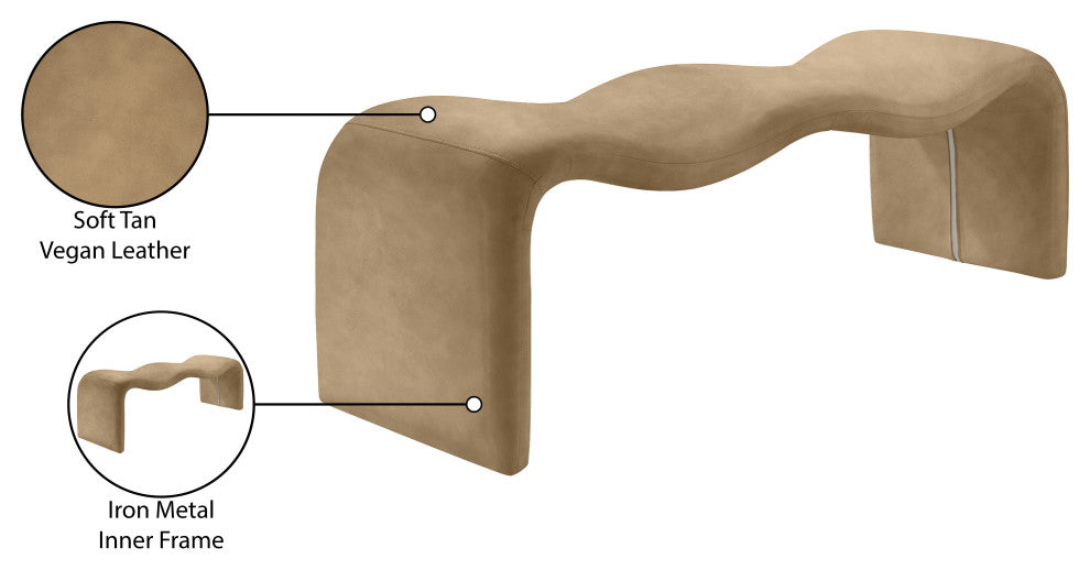 Willow Upholstered Bench, Tan, Vegan Leather