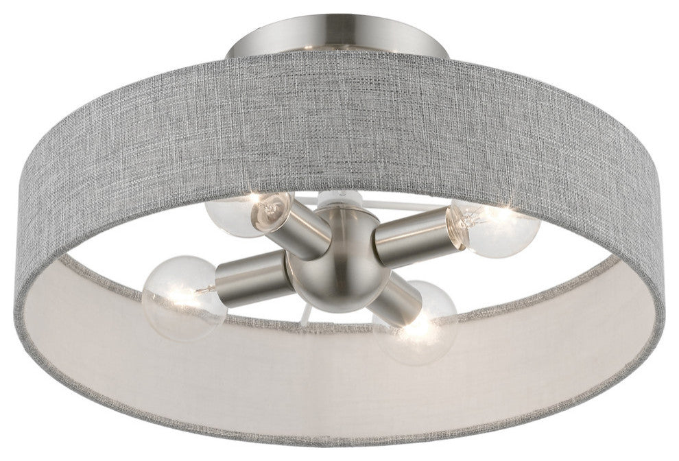 Elmhurst 4 Light Brushed Nickel With Shiny White Accents Semi-Flush