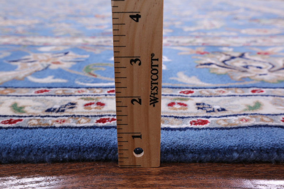 9' Square Wool and Silk Persian Nain Hand Knotted Rug Q6397