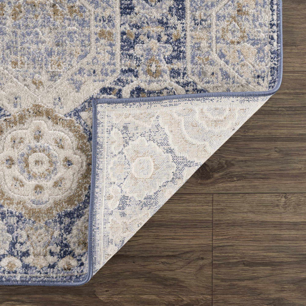 Hauteloom Parkerfield Blue Area Rug, Beige/Denim/Gray, 6'7"x9'