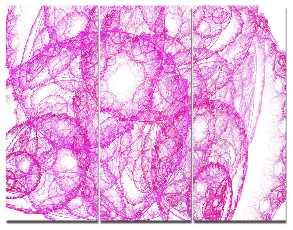 Pink Pattern on White Background, Abstract Triptych Canvas Art, 36x28, 3 Panels