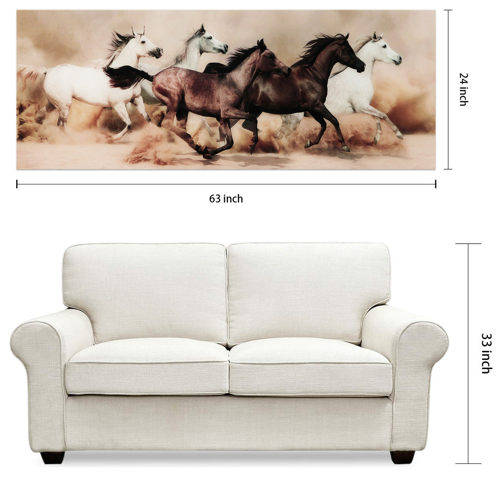 "Stampede" Horse Wall Art Tempered Glass Contemporary Artwork 63" x 24"