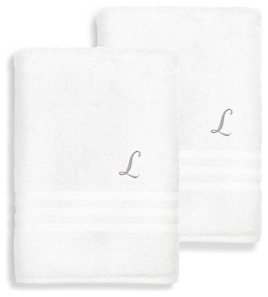 Denzi Bath Sheets With Monogrammed Letter, Set of 2, L