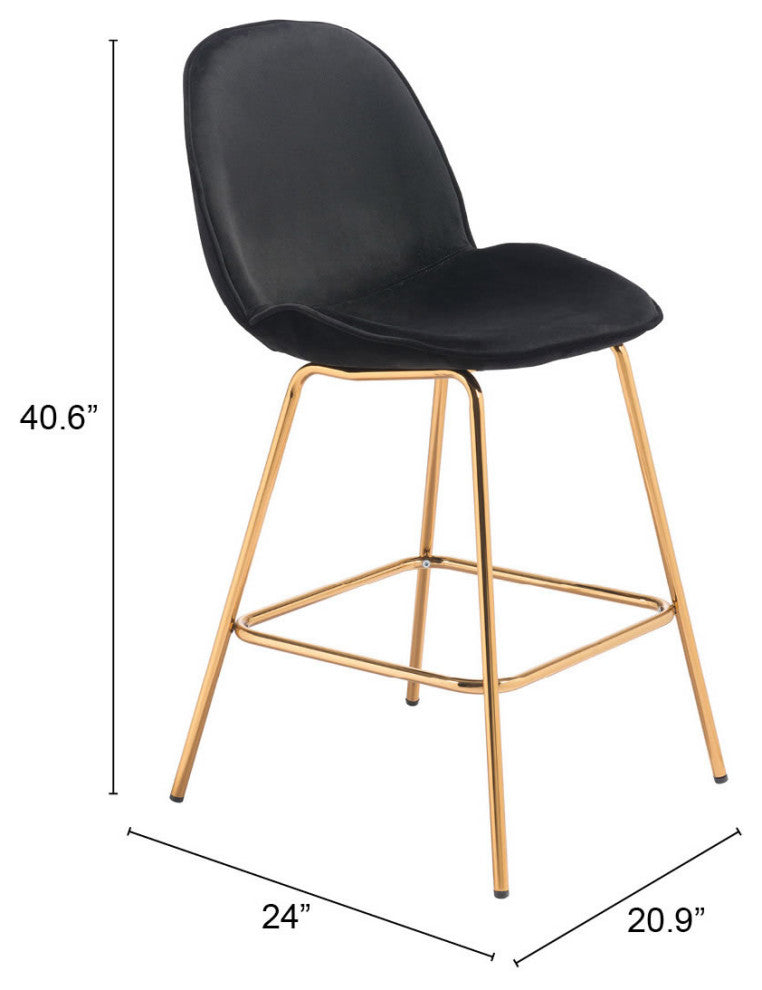 Siena Counter Chair, Set of 2 Black & Gold