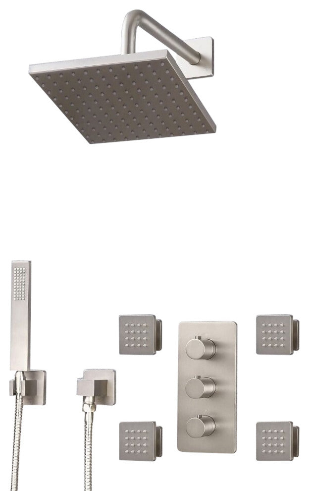 Fontana Brushed Nickel Thermostatic Shower Set including Shower Body Sprays