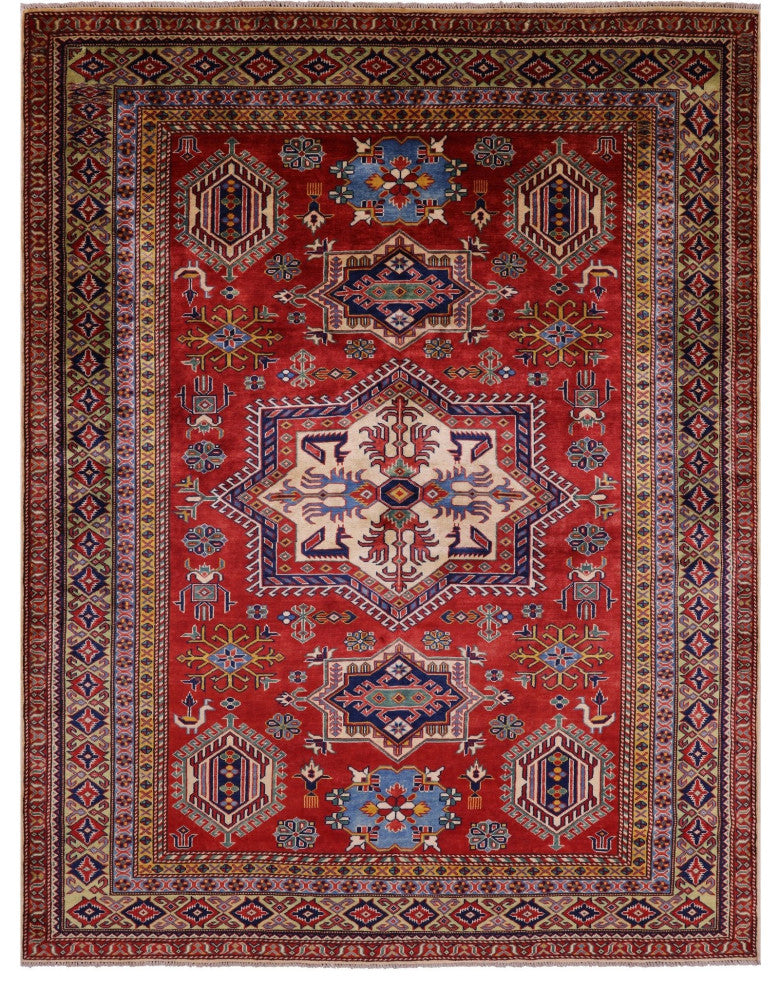Hand Knotted Geometric Super Kazak Rug 5' 10" X 7' 6" Q10626