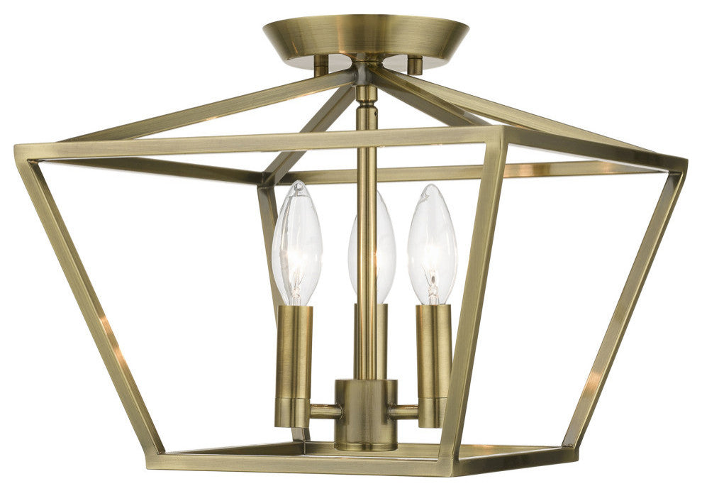 Devone 3 Light Antique Brass Square Semi-Flush