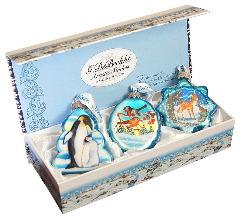 Scenic Glass Ornament Forest Friendship, Set of 3