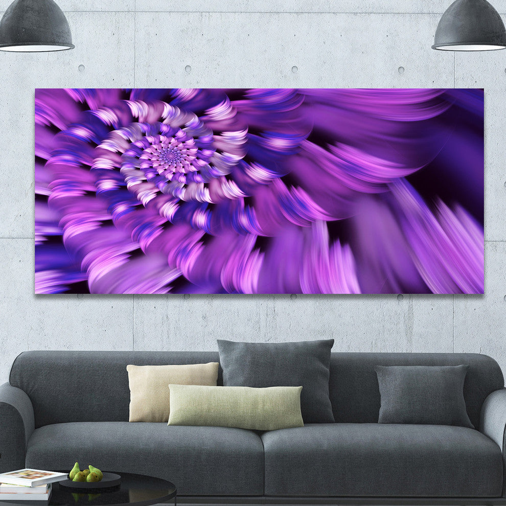Blue Flower Shaped Fractal Art, Large Floral Canvas Art Print, 60"x28"