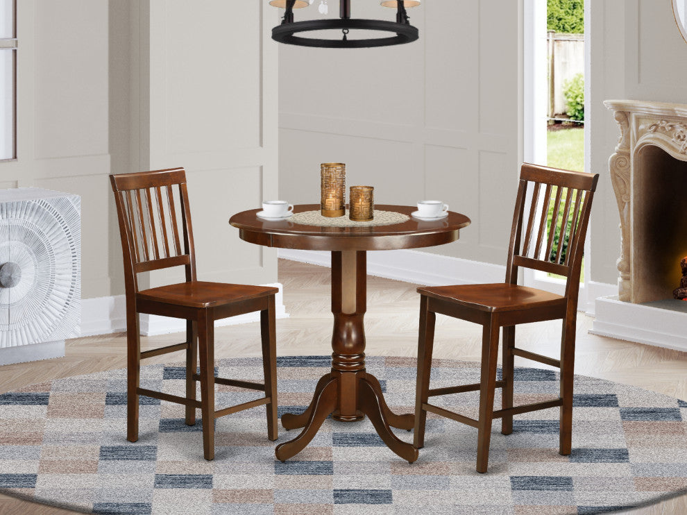 3 Pc Dining Counter Height Set - High Top Table And 2 Dining Chairs
