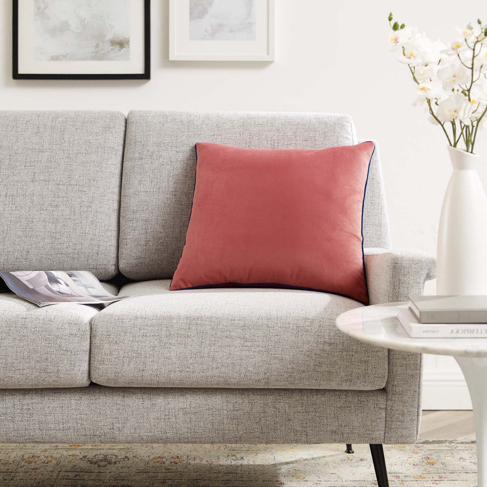 Accent Throw Pillow, Velvet, Red, Modern, Living Lounge Hotel Lobby Hospitality