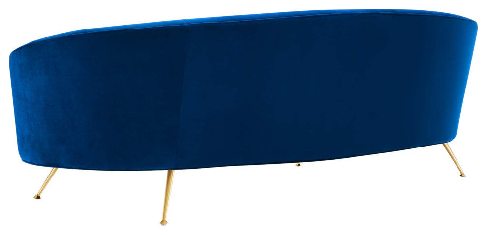 Sofa, Blue Navy, Velvet, Modern, Mid Century Living Hotel Lounge Cafe Lobby