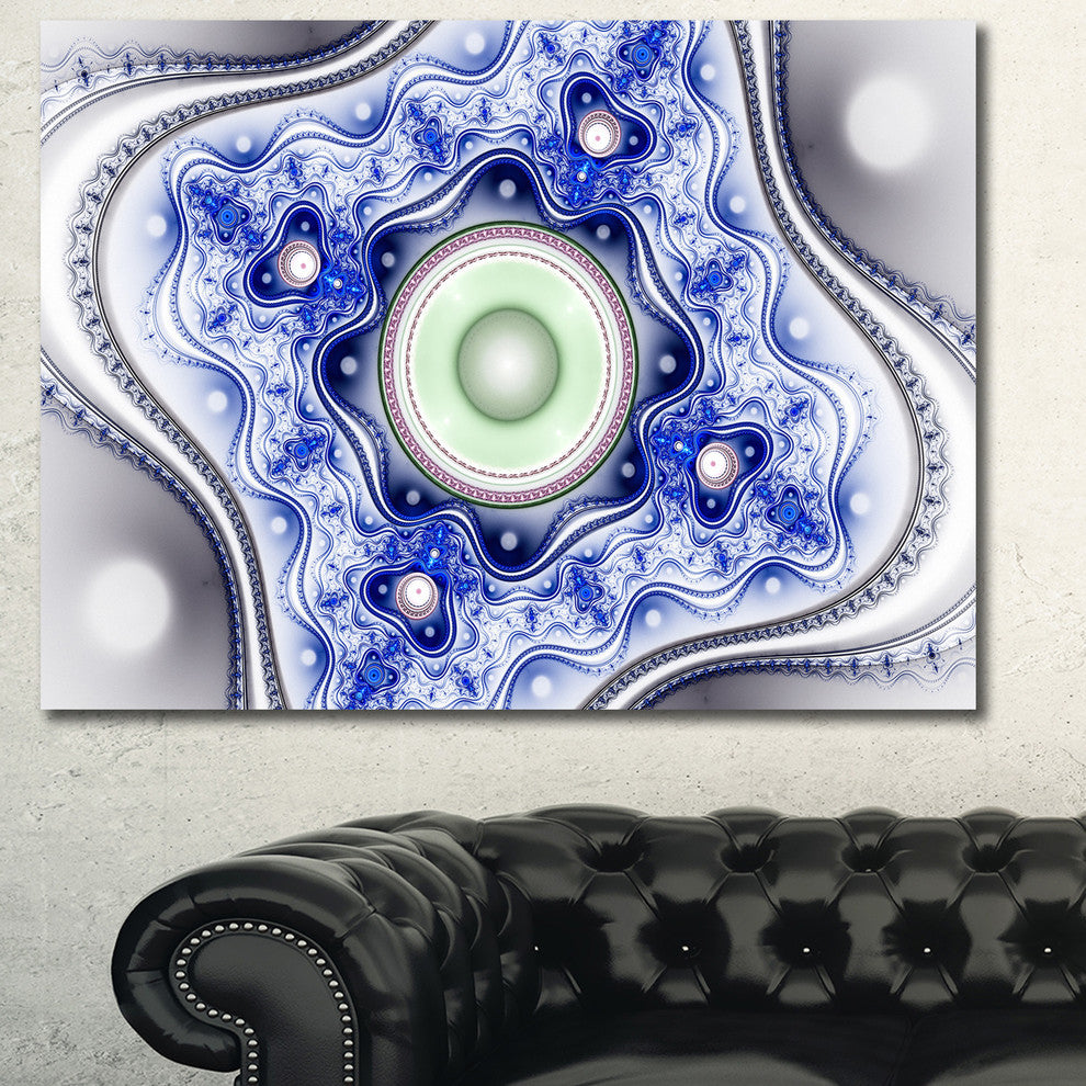 Blue on White Pattern with Circles, Abstract Canvas Wall Art, 40x30