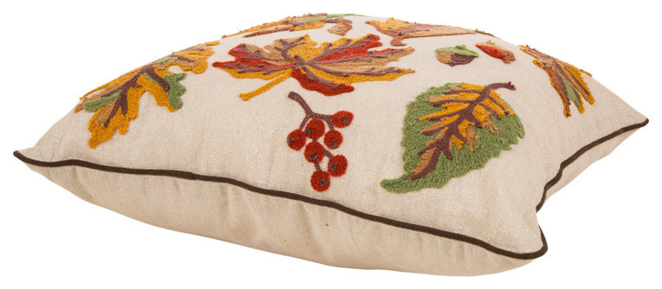16"L Fall Embroidered Leaves Pillow