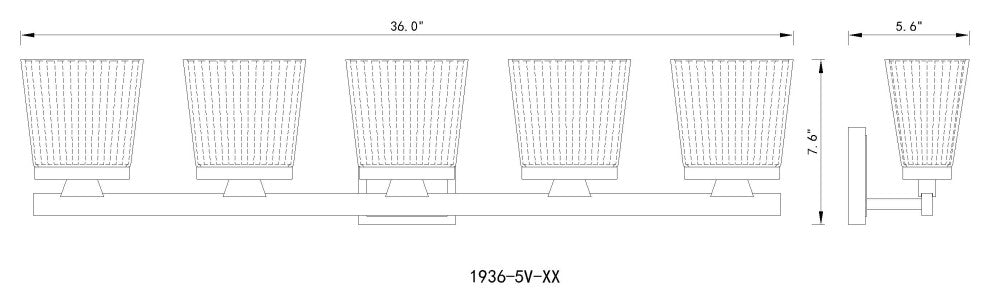 Zlite 1936-5V-BN 5-Light Vanity, Clear